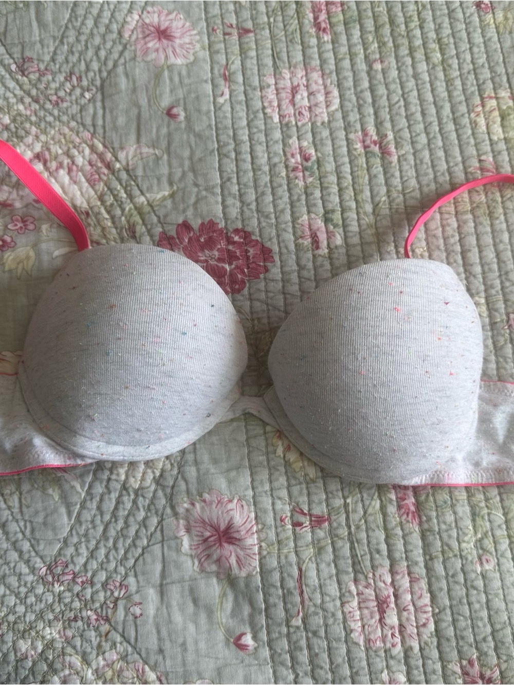 La SENZA Heather Gray Push-Up Bra with Pink Straps